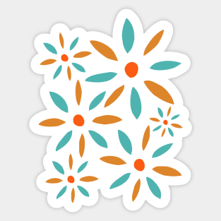 Turquoise Blue And Orange Abstract Retro Flowers Sticker